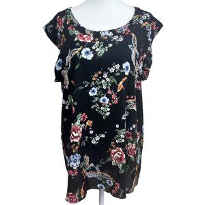 Pleione Size L Womens Blouse Black , Blue ,Pink Floral Sleeveless Round Top